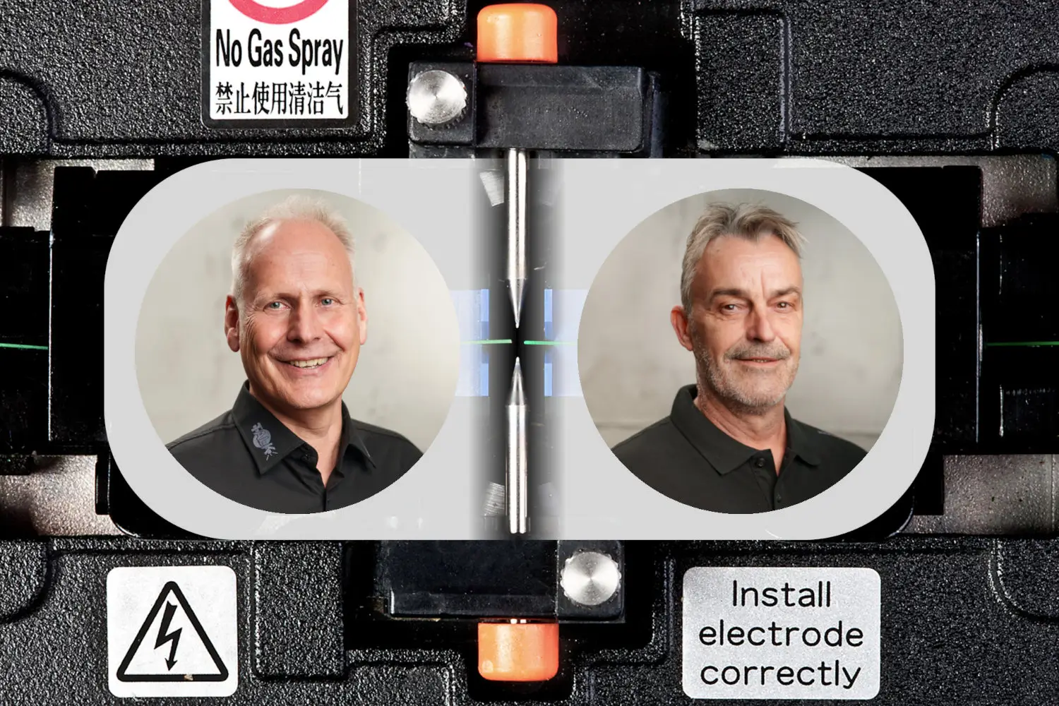 Spleißgerät und Portraits der LWL Ansprechpartner im Team Talk